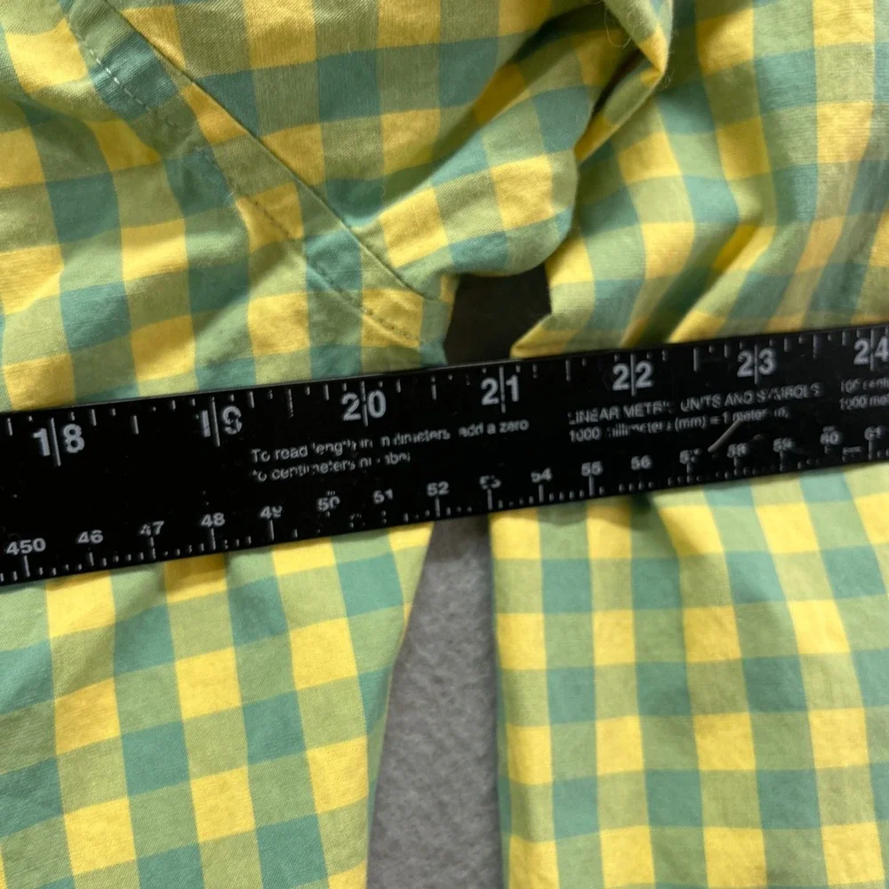 J.Crew Shirt Mens M Green Yellow Gingham Slim Fit Preppy Flex Washed Oxford